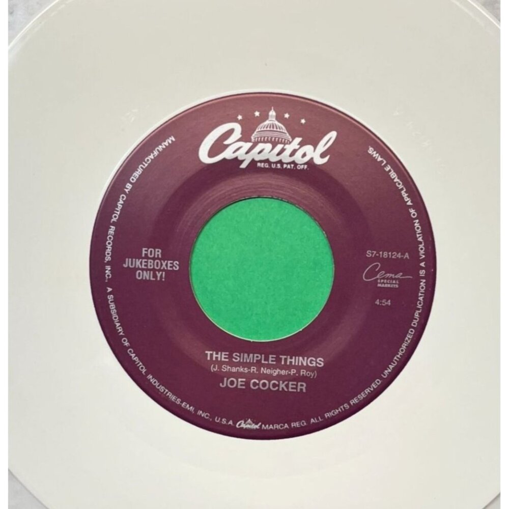 Joe Cocker The Simple Things / Unchain My Heart 90s Version 45 Rock White Vinyl